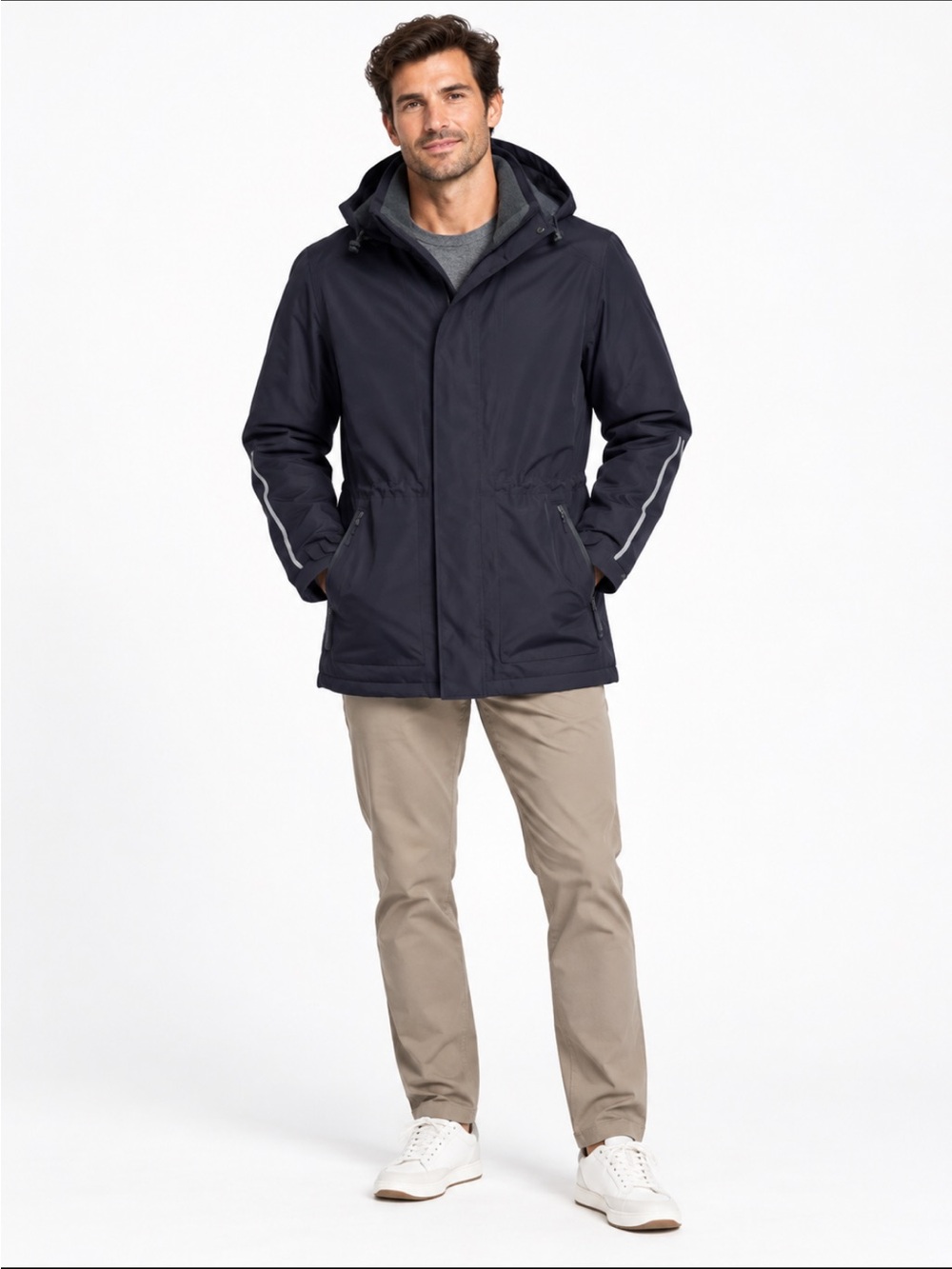 LANDSEND Mens Big 3XL Fleece Lined Outrigger Rain Parka *Very Dark Navy